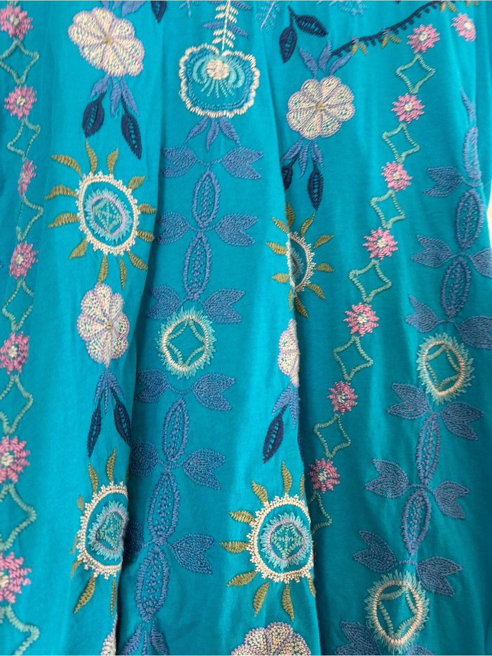 Johnny Was Turquoise Embroidered V-Neck Flutter Sleeve Tee - Picture 6 of 6